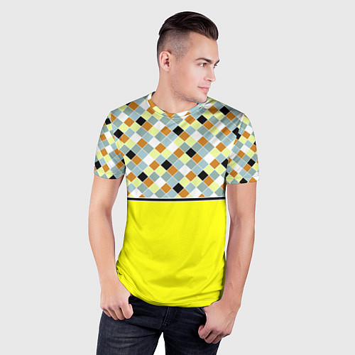 Мужская спорт-футболка Желтый неоновый комбинированный узор / 3D-принт – фото 3