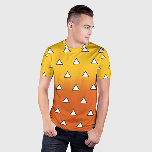 Мужская спорт-футболка Оранжевое кимоно с треугольниками - Зеницу клинок / 3D-принт – фото 3
