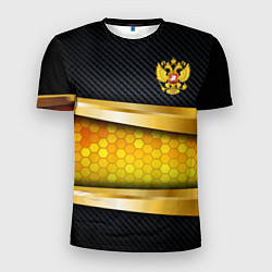 Футболка спортивная мужская Black & gold - герб России, цвет: 3D-принт