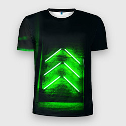 Футболка спортивная мужская Неоновые зелёные стрелки во тьме, цвет: 3D-принт