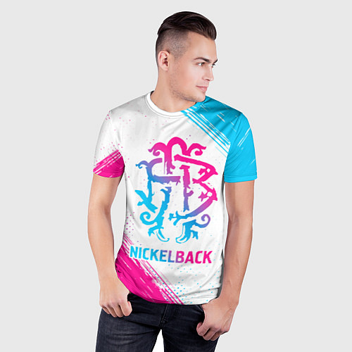 Мужская спорт-футболка Nickelback neon gradient style / 3D-принт – фото 3