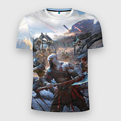 Футболка спортивная мужская Кратос и Атрей против демонов GoW Ragnarok, цвет: 3D-принт