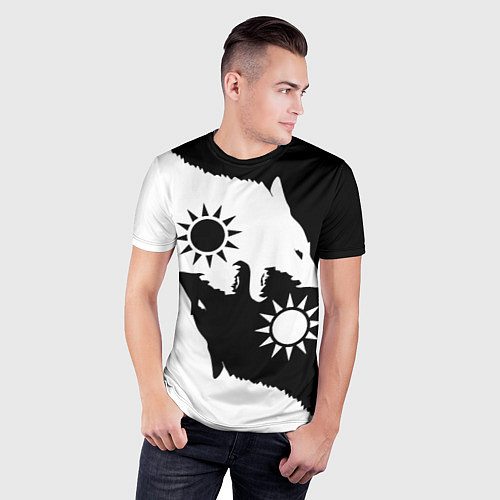 Мужская спорт-футболка Волки инь янь черный и белый / 3D-принт – фото 3