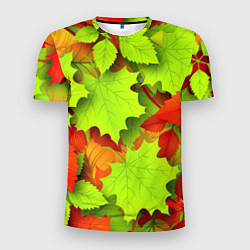 Футболка спортивная мужская Зелёные осенние листья, цвет: 3D-принт