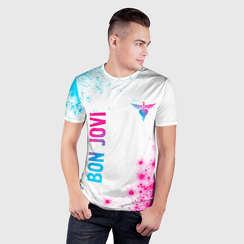 Мужская спорт-футболка Bon Jovi neon gradient style: надпись, символ / 3D-принт – фото 3