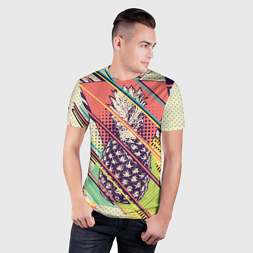 Мужская спорт-футболка Геометрический ретро дизайн с ананасом / 3D-принт – фото 3