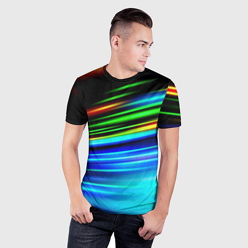 Мужская спорт-футболка Абстрактные неоновые полосы / 3D-принт – фото 3