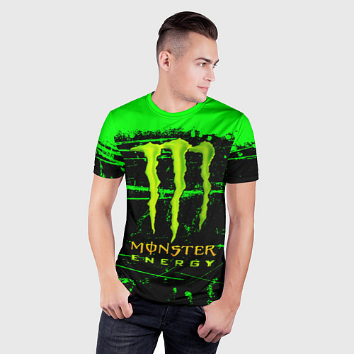 Мужская спорт-футболка Monster energy green neon / 3D-принт – фото 3