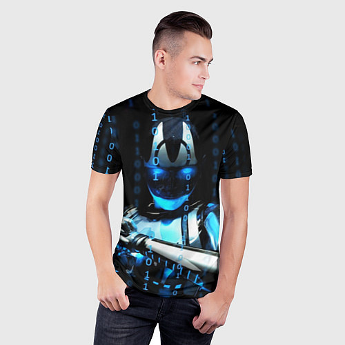 Мужская спорт-футболка Киборг с бинарным кодом / 3D-принт – фото 3