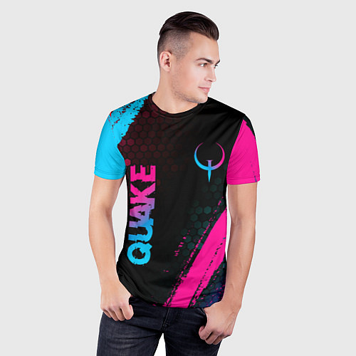 Мужская спорт-футболка Quake - neon gradient: надпись, символ / 3D-принт – фото 3