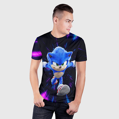 Мужская спорт-футболка Sonic running / 3D-принт – фото 3