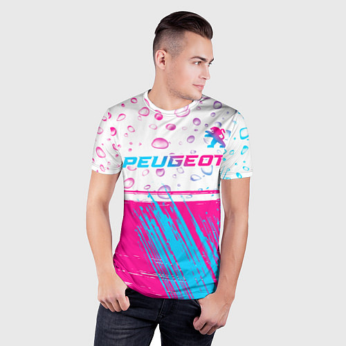 Мужская спорт-футболка Peugeot neon gradient style: символ сверху / 3D-принт – фото 3