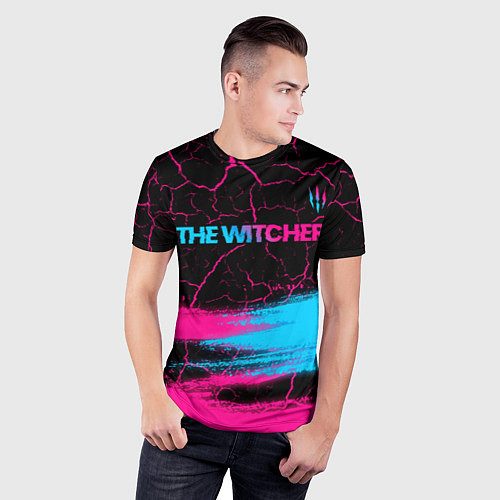 Мужская спорт-футболка The Witcher - neon gradient: символ сверху / 3D-принт – фото 3