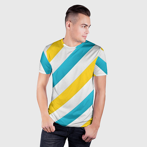 Мужская спорт-футболка Желтые и синие полосы / 3D-принт – фото 3
