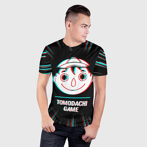 Мужская спорт-футболка Символ Tomodachi Game в стиле glitch на темном фон / 3D-принт – фото 3