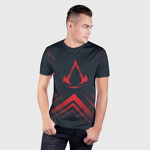 Мужская спорт-футболка Красный символ Assassins Creed на темном фоне со с / 3D-принт – фото 3