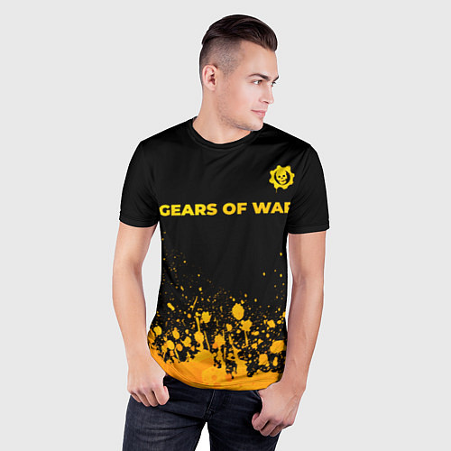 Мужская спорт-футболка Gears of War - gold gradient: символ сверху / 3D-принт – фото 3