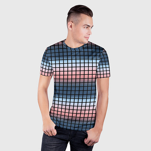 Мужская спорт-футболка Разноцветный коралловый с синим узор клетка / 3D-принт – фото 3