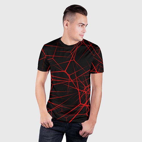 Мужская спорт-футболка Красные линии на черном фоне / 3D-принт – фото 3