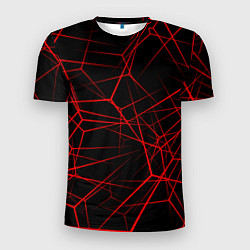 Футболка спортивная мужская Красные линии на черном фоне, цвет: 3D-принт