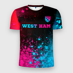 Футболка спортивная мужская West Ham - neon gradient: символ сверху, цвет: 3D-принт