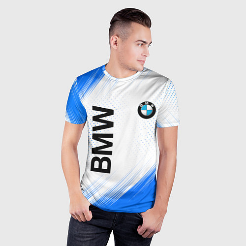 Мужская спорт-футболка Bmw синяя текстура / 3D-принт – фото 3