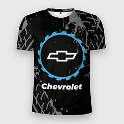 Футболка спортивная мужская Chevrolet в стиле Top Gear со следами шин на фоне, цвет: 3D-принт