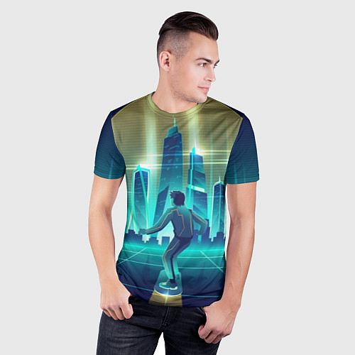 Мужская спорт-футболка В sci-fi будущее на скейте / 3D-принт – фото 3