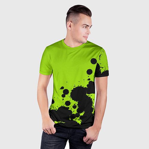 Мужская спорт-футболка Чёрные кляксы на зелёном фоне / 3D-принт – фото 3