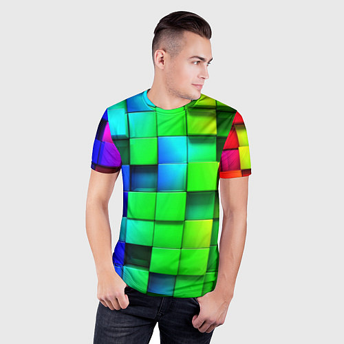 Мужская спорт-футболка Цветные неоновые кубы / 3D-принт – фото 3