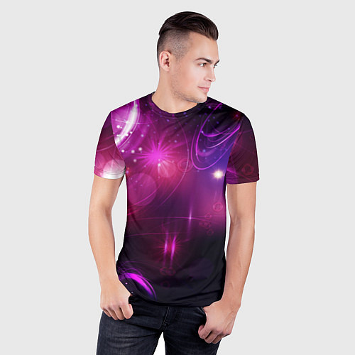Мужская спорт-футболка Фиолетовые неоновые блики / 3D-принт – фото 3