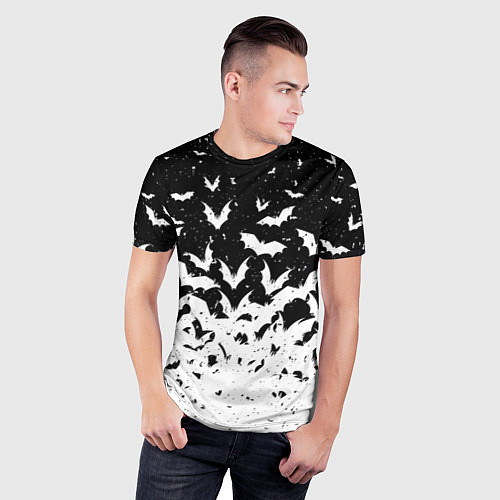 Мужская спорт-футболка Black and white bat pattern / 3D-принт – фото 3