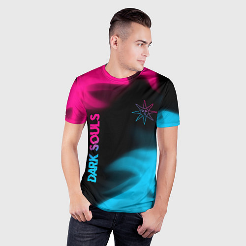 Мужская спорт-футболка Dark Souls - neon gradient: надпись, символ / 3D-принт – фото 3
