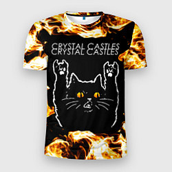 Футболка спортивная мужская Crystal Castles рок кот и огонь, цвет: 3D-принт