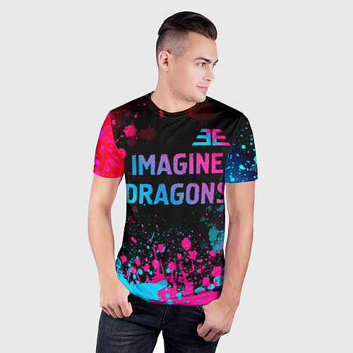 Мужская спорт-футболка Imagine Dragons - neon gradient: символ сверху / 3D-принт – фото 3