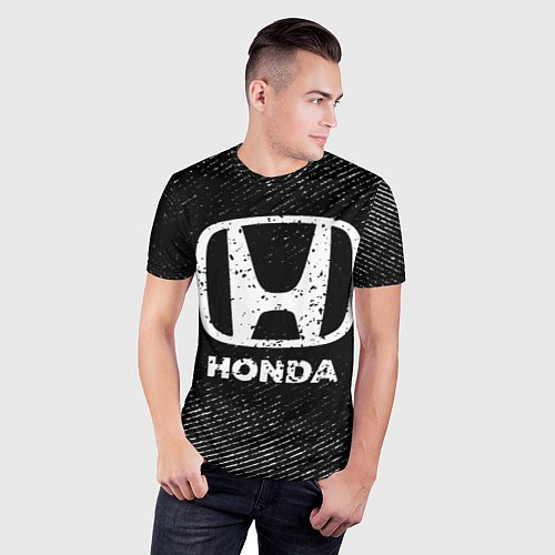 Мужская спорт-футболка Honda с потертостями на темном фоне / 3D-принт – фото 3