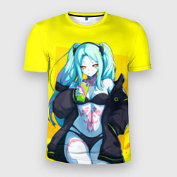 Футболка спортивная мужская Ребекка пьет коктель - Киберпанк аниме, цвет: 3D-принт