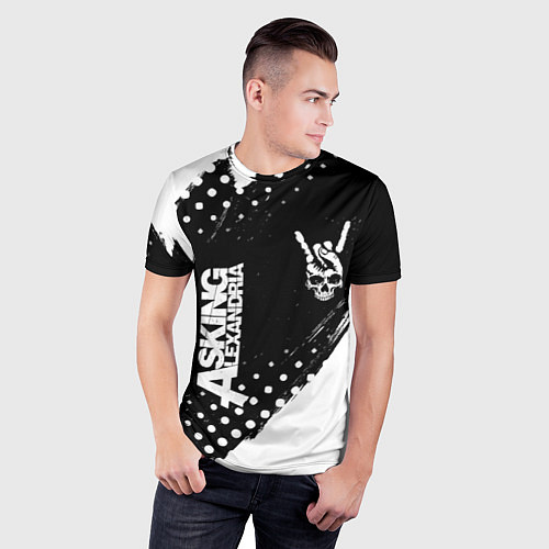 Мужская спорт-футболка Asking Alexandria и рок символ на темном фоне / 3D-принт – фото 3