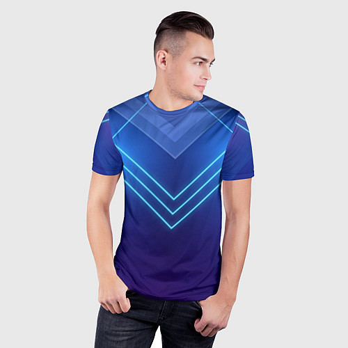 Мужская спорт-футболка Глубокий синий с неоновыми полосами / 3D-принт – фото 3