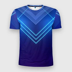 Футболка спортивная мужская Глубокий синий с неоновыми полосами, цвет: 3D-принт