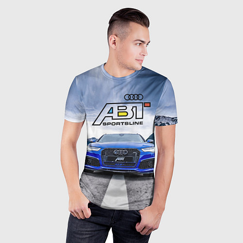 Мужская спорт-футболка Audi ABT - sportsline на трассе / 3D-принт – фото 3