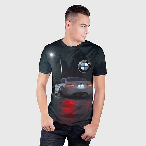 Мужская спорт-футболка Крутая бэха на ночной трассе / 3D-принт – фото 3