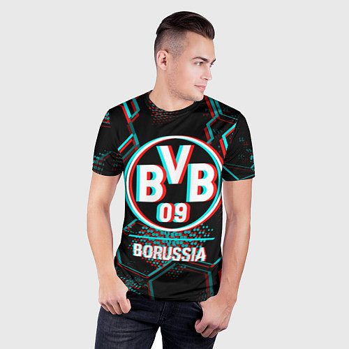 Мужская спорт-футболка Borussia FC в стиле glitch на темном фоне / 3D-принт – фото 3