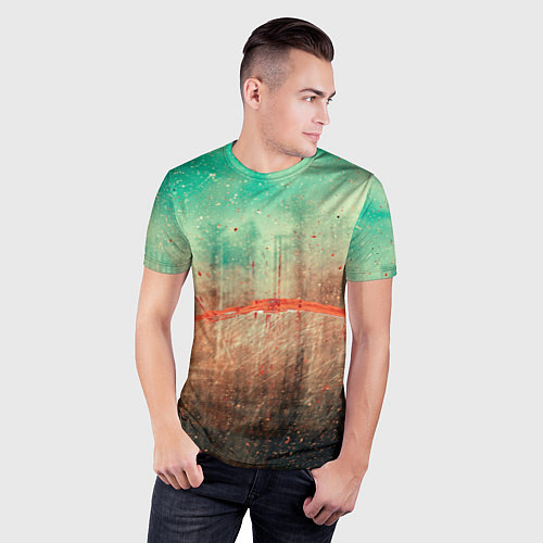 Мужская спорт-футболка Светло-зелёное небо, деревья и множество красок / 3D-принт – фото 3