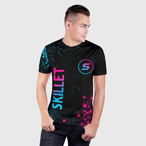 Мужская спорт-футболка Skillet - neon gradient: надпись, символ / 3D-принт – фото 3