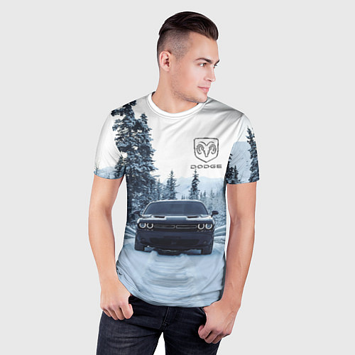 Мужская спорт-футболка Dodge in winter forest / 3D-принт – фото 3