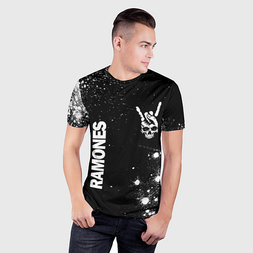Мужская спорт-футболка Ramones и рок символ на темном фоне / 3D-принт – фото 3
