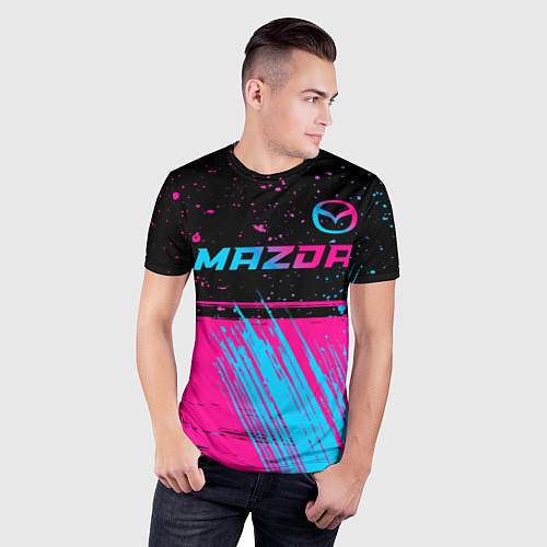 Мужская спорт-футболка Mazda - neon gradient: символ сверху / 3D-принт – фото 3