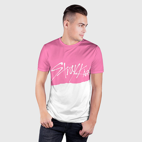 Мужская спорт-футболка Stray Kids pink and white / 3D-принт – фото 3