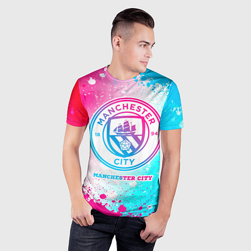 Мужская спорт-футболка Manchester City neon gradient style / 3D-принт – фото 3